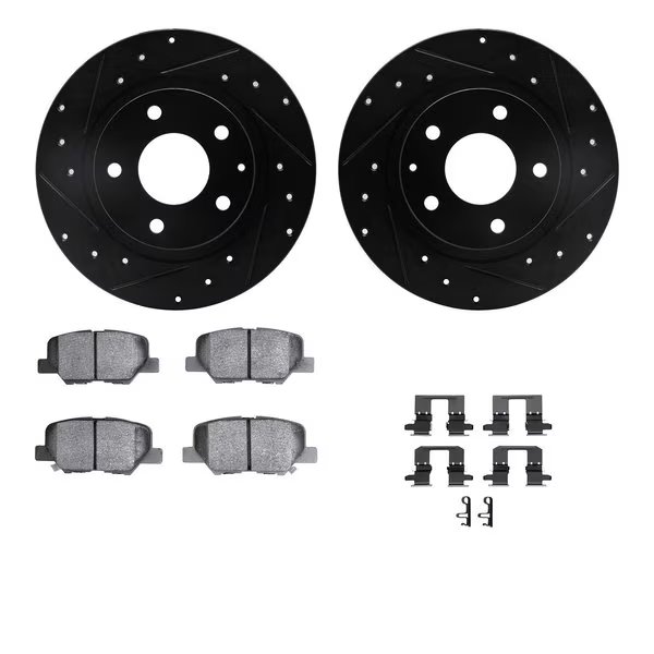8312-80077, Rotors-Drilled, Slotted-BLK w/ 3000 Series Ceramic Brake Pads incl. Hardware, Zinc Coat, Dynamic Friction Co, Mfr#: 8312-80077